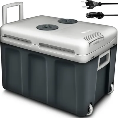 Produktbild von tillvex chladiaci box elektrický 40L sivý s kolieskami | mini chladnička 230 V a 12 V pre kempovanie v aute | chladí a ohrieva | ECO režim