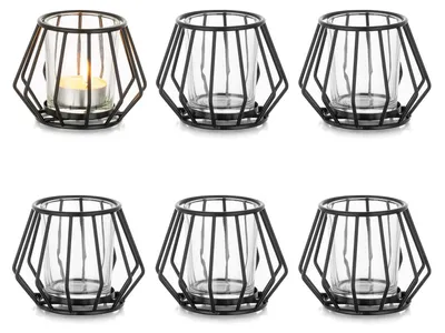 Productafbeelding van Romadedi theelichthouder, metalen, zwart, set van 6 met glas