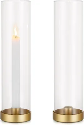 Produktbild von Romadedi Gold Kerzenständer Set - 2er Metall Kerzenhalter mit Glaszylinder