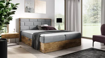 Produktbild von Kontinentales Bett 120x200 CHANTELLE 9 - Eiche Wotan / Grau + Matratzenauflage GRATIS
