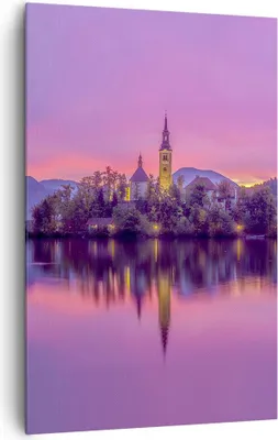 Produktbild von Bild auf Leinwand - Leinwandbild - Einteilig - Landschaft Berg See Kirche - 80x120cm - Wand Bild - Wanddeko - Wandbilder - Leinwanddruck - Wanddekoration - Leinwand bilder - Wandbild - PA80x120-3208