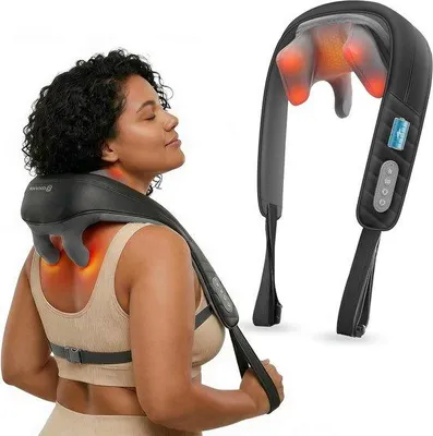 Productafbeelding van Nekmassageapparaat met warmte - Shiatsu kneedmassage - Ontspanning thuis - Draadloze 4D massage - 16 x 16.3 x 23.3 cm