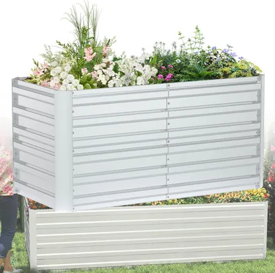 Immagine prodotto di QEENTOE, fioriera rialzata rettangolare in metallo zincato, 120x60x58 cm, kit per fioriera rialzata per giardino, erbe aromatiche, verdure, frutta, fiori, vaso da fiori, semina e coltivazione precoce