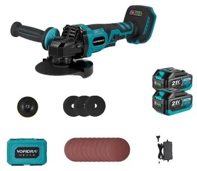 Image de Meuleuse d'angle, moteur sans balais, vitesse variable, kit 2 batteries