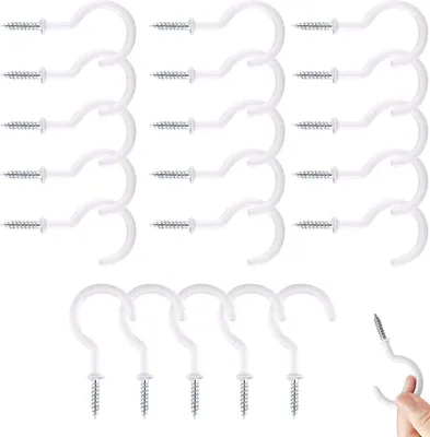 Produktbild von 20 Haken Schraubhaken für Schrauben, Decken und Wände - weiß, ideal zum Aufhängen von Schlüsseln, Tassen, Blumentöpfen und mehr - stabile Tassenhaken für Haus und Werkstatt