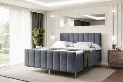 Produktbild von ALTDECOR Boxspringbett mit Gold Füßen, Matratze und Lattenrost, Topper, Fußteil, Polsterbett mit Bettkasten, Bett mit Stauraum H4-Matratze, Doppelbett - OTTA-FZ-Z - 140x200 - Dunkelgrau Casablanca