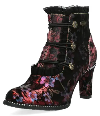 Produktbild von Laura Vita Damen Stiefelette mit floralem Muster und Rüschen Alcbaneo 130, Größe:41 EU, Farbe:Rot