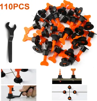 Produktbild von Yakimz Fliesen Nivelliersystem, 110 pcs Fliesenausgleichssystem Bodenbelag Wand Kunststoff Clip Verstellbar Locator Spacer Zange Level Wedge Handwerkzeug Wiederverwendbar Kit