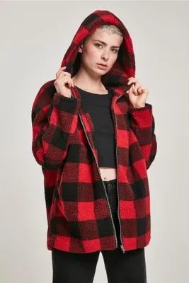 Obrázok produktu pre Urban Classics - dámska kockovaná bunda Oversized Check SHERPA Jacke rot 3XL