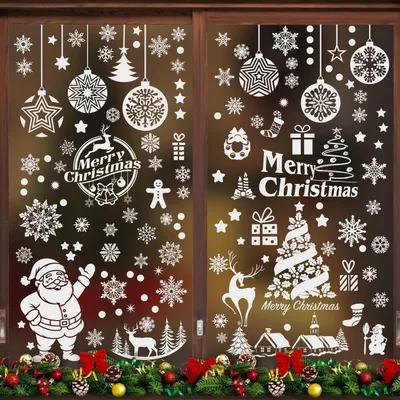 Produktbild von Fensterbilder Weihnachten 8 Bögen 137 Stück Weiß Selbstklebend Wiederverwendbar Weihnachtsbaum Schneeflocken Deko