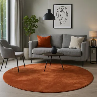 Produktbild von Luxus Super Soft Fellteppich Pearl Terrakotta Rund, Größe:160 cm Rund