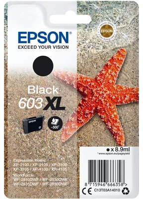 Productafbeelding van EPSON 603 XL Black Ink Cartridge - Starfish (C13T03A14010) - Low Cost and Reliability