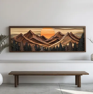 Image de Wallity, EMR029, tableau décoratif encadré en MDF, multicolore, 100 % MDF, 40 x 120 x 3,5 cm