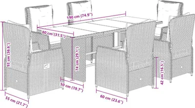 Imagen del producto de vidaXL Juego de mesa de jardín de 7 piezas con cojines, color negro, fabricado en ratán sintético