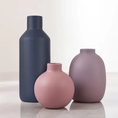 Keramik-Vasen-Set, 3er, matt, lila/grau/blau, 10,9–20,3 cm