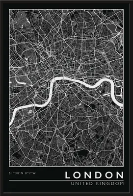 Immagine prodotto di Mappa della città - Poster - Londra + cornice a incastro, Shinsuke® Maxi in plastica nera, lastra in acrilico