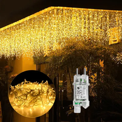 Zdjęcie produktu dla UISEBRT 15m 600 diod LED Kurtyna świetlna LED ciepła biel z 8 trybami, timerem i pilotem na Boże Narodzenie, wesele, imprezę, dekorację, lampki choinkowe