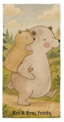 Produktbild von Mr. & Mrs. Panda Strandtuch Papa Bär Design - Weiß - Geschenk, Muttertag, Geburtstag, Vatertag, Duschtuch, Strandlaken, Handtuch, Großes Badehandtuch