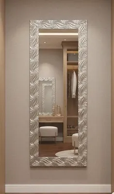 Imagen del producto de Espejo de pared MO.WA, espejo alargado de 50x145 cm, color plateado. Espejo rectangular con marco, espejo moderno para vestíbulo, espejo de pie de cuerpo entero, espejo de madera