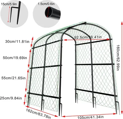 Produktbild von Gartenbogen Rankgitter - Metall Rosenbogen - 160 cm Hoch - Pulverbeschichteter Rahmen - Gurken- und Kletterpflanzenstütze - Für Außenbereich Gartenweg