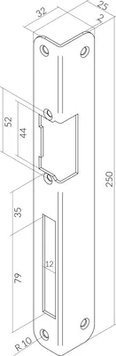 Produktbild von Winkelschließblech für O & C Türöffner, rund, links, 250 x 25 x 2 mm, Stahl grau