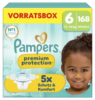 Produktbild von Pampers Premium Protection Größe 6, 168 Windeln, 13kg-18kg – Größe Size6_PPTVorratsbox, Premium Protection Taped MSB/Vorratsbox