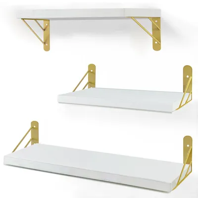 Image de Étagère murale blanche en bois, 3 éléments, étagère murale de cuisine, étagère suspendue, étagères murales en bois, étagère pour le salon, la chambre à coucher ou le bureau.