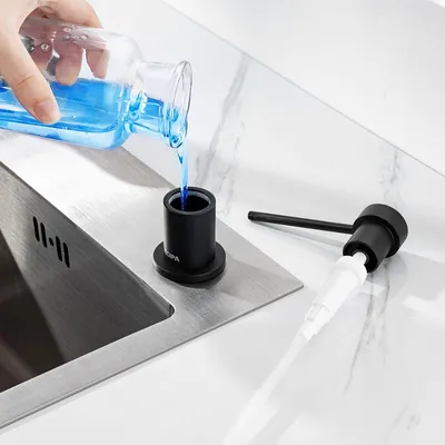 Produktbild von CECIPA Seifenspender Schwarz, Messing, 300ml + 1,25m Schlauch, Anti-Rückfluss, Küche