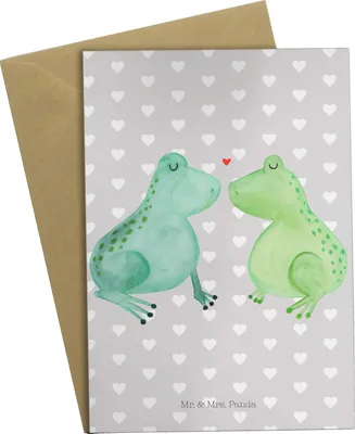 Produktbild von Mr. & Mrs. Panda Grußkarte Frosch Liebe - Grau Pastell - Geschenk, vatertagskarte, osterkarte, weihnachtskarten, Freundin, Frösche, einladungskarten, Froschkönig