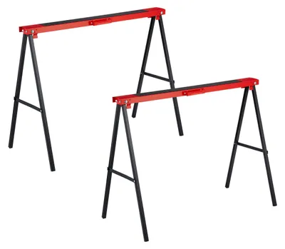 Produktbild von Relaxdays Arbeitsbock, 2er Set, klappbar, 100 kg, HxBxT: 78 x 100 x 49 cm, Allzweckbock Werkstatt, Stahl, rot/schwarz