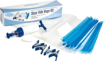 Produktbild von Sous-Vide Garen Set 10 Beutel, Handpumpe, und Verschlüsse