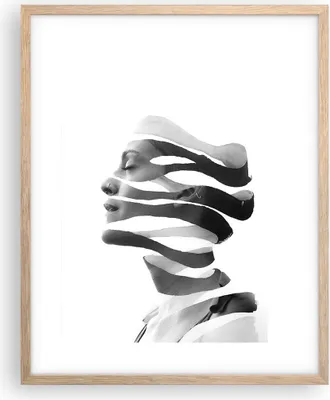 Produktbild von Gerahmtes Poster - Rahmen in heller Eiche - Frau Surrealismus Monochrom - 40x50 cm - Wand Bild - Wanddeko - Wandbilder - Kunstposter - Wandposter - Bilderrahmen - Bilder - Kunstdruck - P2NPA40x50-4430
