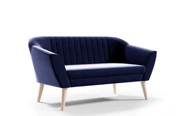Zdjęcie produktu dla GUTTO Sofa  2-osobowa - KEYA - niebieska ławka aksamitne drewniane nóżki Szybka dostawa Styl skandynawski - piękne pikowanie