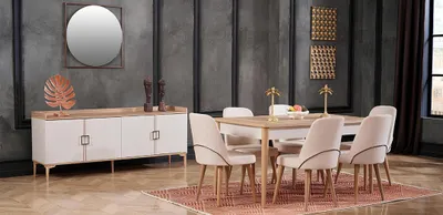 Image de Table de salle à manger Ensemble de chaises Miroir Meubles de salle à manger Console