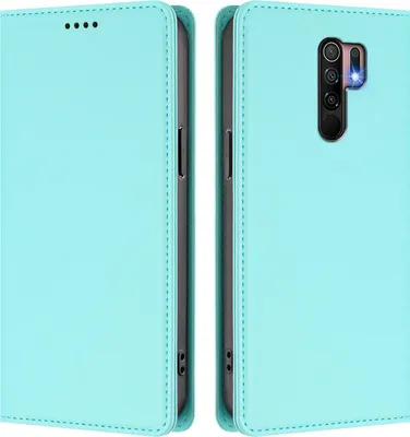 Produktbild von Handyhülle für Xiaomi Redmi 9, Kunstleder Klapphülle Stoßfeste Magnetische Hülle mit Ständer Türkis