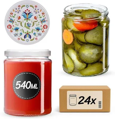 Zdjęcie produktu dla Zestaw do wekowania 540 ml z zakrętką | Słoiki do wekowania i przechowywania | Słoiki okrągłe i słoiki na dżem | Zestaw 24 sztuk