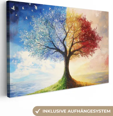 Produktbild von Leinwand Bilder 120x80 cm - Lebensbaum - Kunst - Jahreszeiten - Herbst, Bilder, Wanddeko Wohnzimmer