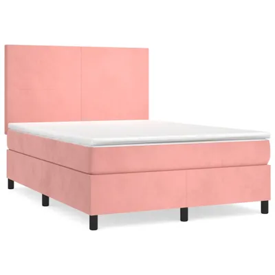 Imagen del producto de Cama con somier y colchón rosa vidaXL, 140x200 cm, tapizada en terciopelo