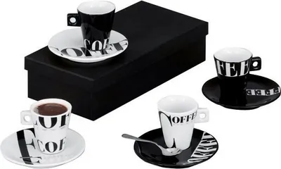 Obrázek produktu pro Zeller-Coffee Style 8dílná sada na espresso, porcelán, černá/bílá