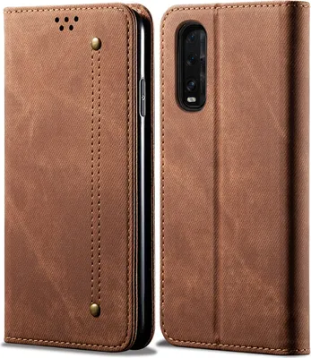 Image de OPPO Find X2 Housse, LaimTop Denim Cuir Portefeuille Fermeture magnétique Flip Bookstyle Housse avec fonction stand pour OPPO Find X2 OPPO Find X2 Marron