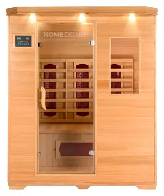 Produktbild von HOME DELUXE – Infrarotkabine REDSUN L –153 x 110 x 190 cm - für 2-3 Person, 6 Keramikstrahler, Holz: Hemlocktanne I Infrarotsauna, Sauna, Wärmekabine, Infrarot