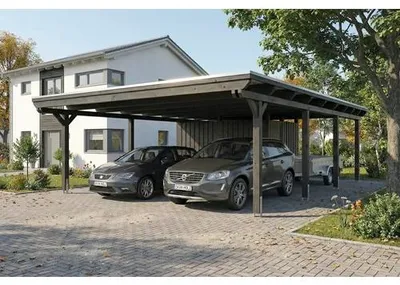 Produktbild von Doppelcarport SKAN HOLZ Emsland inkl. Abstellraum, Pfostenanker 609 x 846 cm anthrazit