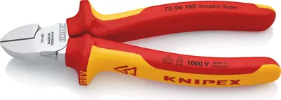 Produktbild von Knipex 700-6160 Seitenschneider 160mm VDE Griffe starkwandig 2farb., rot/gelb/silber