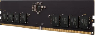 A black RAM module with gold connectors is shown against a white background.