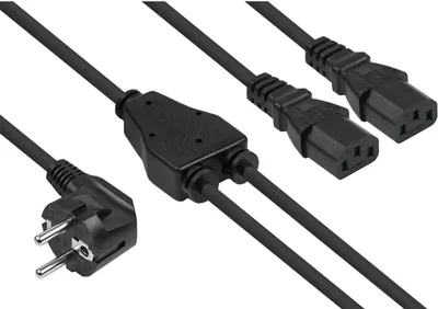 Obrázek produktu pro Kabelmeister SK0136-S020, 2 m, Zásuvka typu E+F, 2 x C13 rozdvojovač, H05VV-F, 250 V, 16 A
