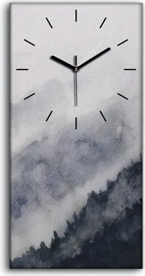 Produktbild von Wanduhr Leinwand Bild Uhr Geräuschlos 30x60 Aquarell Landschaft Berg Nebel - schwarze Hände