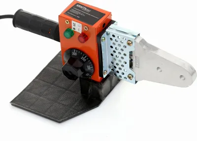 A product shot of a polyfusion welding tool on a white background.