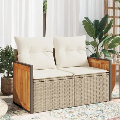 Produktbild von Design Gartensofa mit Kissen 2-Sitzer Beige Poly Rattan, Gartensofas 2024