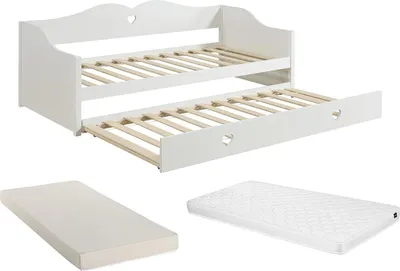 Produktbild von Ausziehbares Tagesbett 2 x 90 x 190 cm + Matratzen – Kiefer & MDF – Weiß – DASTIVA