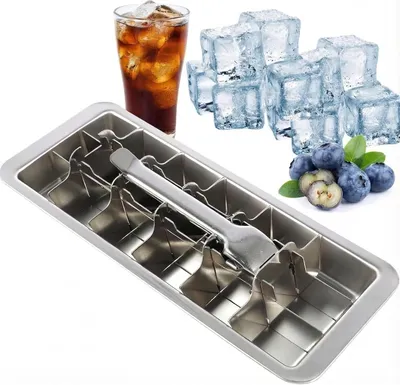 Produktbild von Eiswürfelform Edelstahl 18 Fächer Metall Eiswürfelbehälter Henkel